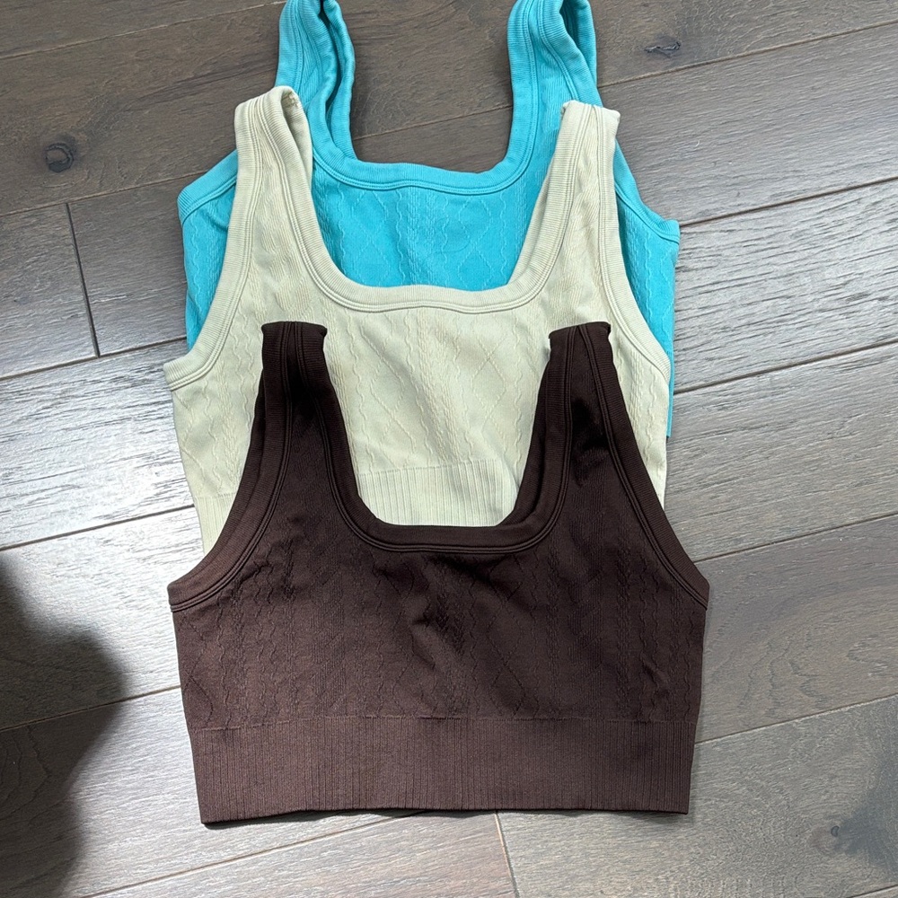 JoyLab Ribbed Crop Tops - Blue, Cream, and Brown  size XL